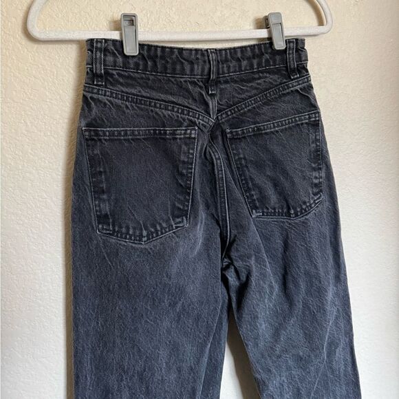 ZARA Cuffed Hem Folded Over High Rise Wide Leg Jeans Sz 4 Black Distressed - Picture 4 of 8